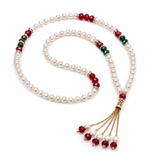 Load image into Gallery viewer, Pearl with Red and Green Crystals- Ready Made Design - Personalised Prayer Beads