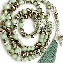 Load image into Gallery viewer, Rondelle two-tone Mint Green / Silver - Ready Made Personalised Prayer Beads