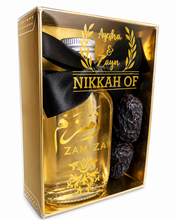 Load image into Gallery viewer, Personalised Wedding Party Wedding Clear Favour Box and Zam Zam Water 50ml & Ajwa dates