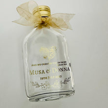 Load image into Gallery viewer, Flask personalised Foiled Zam Zam bottles - Various sizes Clear Stickers- Filled or Empty
