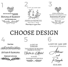 Load image into Gallery viewer, Flask personalised Foiled Zam Zam bottles - Various sizes Clear Stickers- Filled or Empty