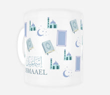 Load image into Gallery viewer, Personalised Prayer themed Islamic mug blue or pink