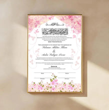 Load image into Gallery viewer, Luxury Nikkah Certificate Contract - Marriage Certificate A4 and A3 Personalised Quran verse