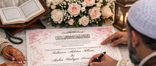 Load image into Gallery viewer, Luxury Nikkah Certificate Contract - Marriage Certificate A4 and A3 Personalised Quran verse