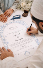 Load image into Gallery viewer, Luxury Nikkah Certificate Contract Blue Florals - Marriage Certificate A4 and A3 Personalised