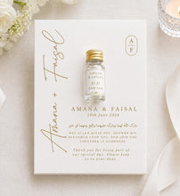 Load image into Gallery viewer, Elegant A6 Wedding Favour Card with Heart Chocolate or Zam Zam bottle