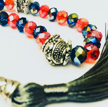 Load image into Gallery viewer, Electric Glass - Blue / Red - Ready Made Design - Personalised Prayer Beads