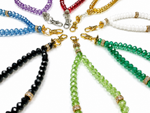 Load image into Gallery viewer, Personalised 33 or 66 Bead Phone Tasbeeh — 8mm Prayer Beads, Keychain or Tote Bag Charm — Choose Bead Colour, Silver or Gold Finish
