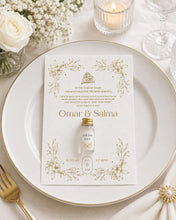 Load image into Gallery viewer, Elegant A6 Wedding Favour Card with Heart Chocolate or Zam Zam bottle 10ml
