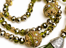 Load image into Gallery viewer, Rondelle Khaki Green and Silver - Ready Made Personalised Prayer Beads
