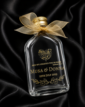 Load image into Gallery viewer, Flask personalised Foiled Zam Zam bottles - Various sizes Clear Stickers- Filled or Empty
