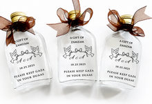 Load image into Gallery viewer, Flask personalised Zam Zam bottles - Various sizes Clear Stickers- Filled
