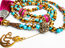 Load image into Gallery viewer, Rondelle two-tone Baby Blue Gold Pink - Ready Made Design - Personalised Prayer Beads
