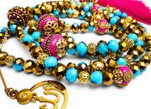 Load image into Gallery viewer, Rondelle two-tone Baby Blue Gold Pink - Ready Made Design - Personalised Prayer Beads
