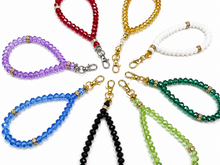 Load image into Gallery viewer, Personalised 33 or 66 Bead Phone Tasbeeh — 8mm Prayer Beads, Keychain or Tote Bag Charm — Choose Bead Colour, Silver or Gold Finish
