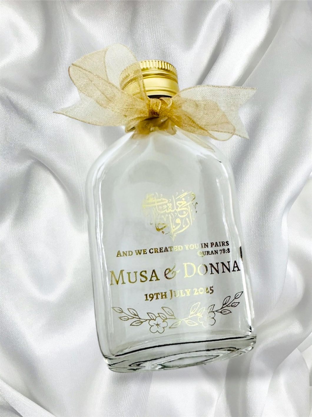 Flask personalised Foiled Zam Zam bottles - Various sizes Clear Stickers- Filled or Empty