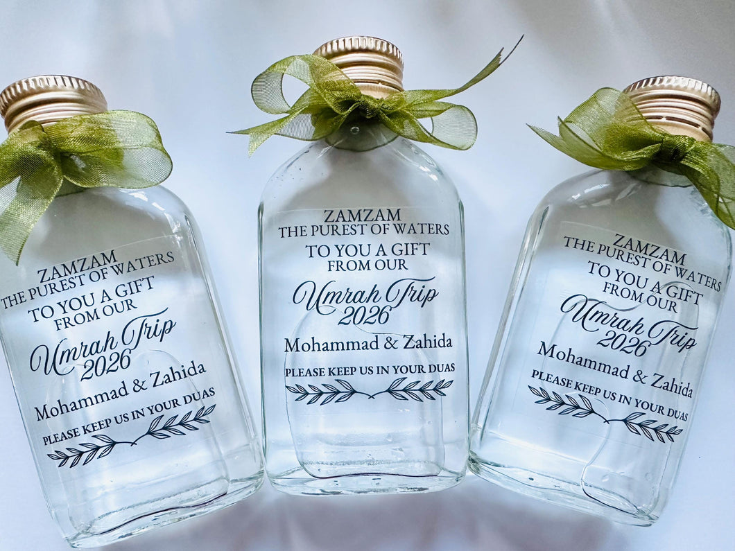 Flask personalised Zam Zam bottles - Various sizes Clear Stickers- Empty