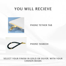 Load image into Gallery viewer, Personalised 33 or 66 Bead Phone Tasbeeh — 8mm Prayer Beads, Keychain or Tote Bag Charm — Choose Bead Colour, Silver or Gold Finish

