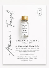 Load image into Gallery viewer, Elegant A6 Wedding Favour Card with Heart Chocolate or Zam Zam bottle

