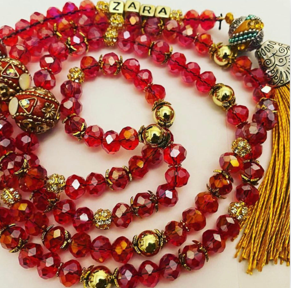 Electric Glass - Red - Ready Made Design - Personalised Prayer Beads