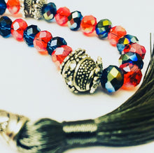 Load image into Gallery viewer, Electric Glass - Blue / Red - Ready Made Design - Personalised Prayer Beads
