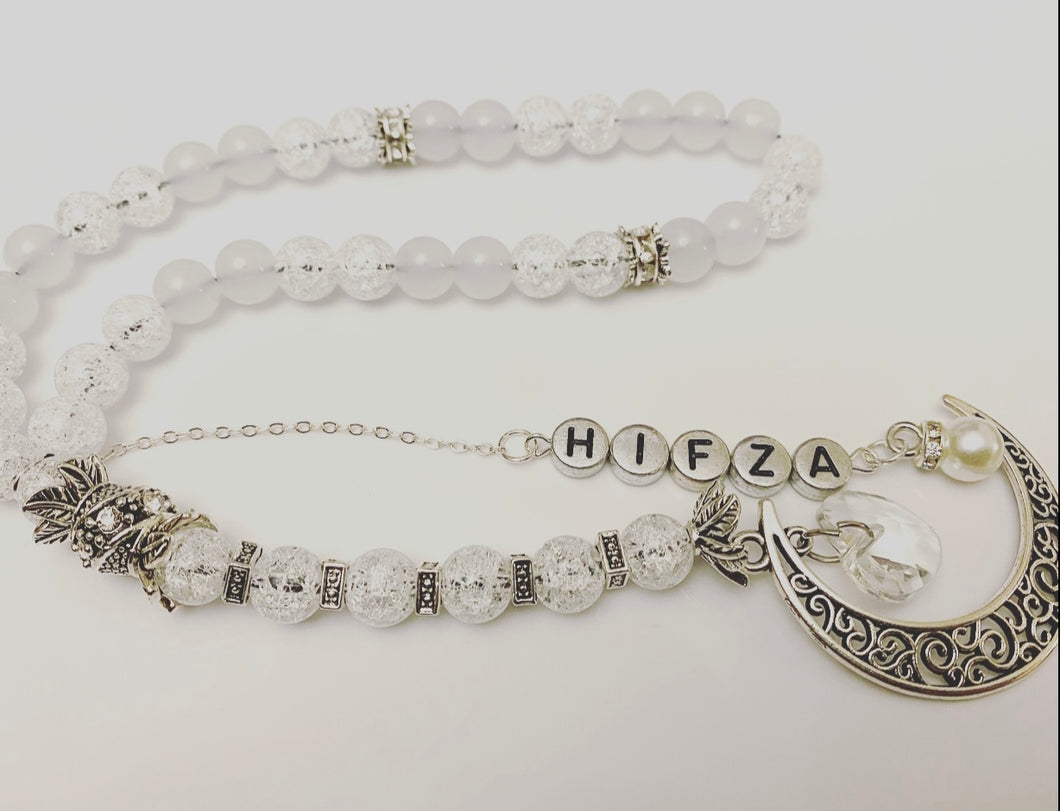 Cracked Glass Effect White - Ready Made Design - Personalised Prayer Beads