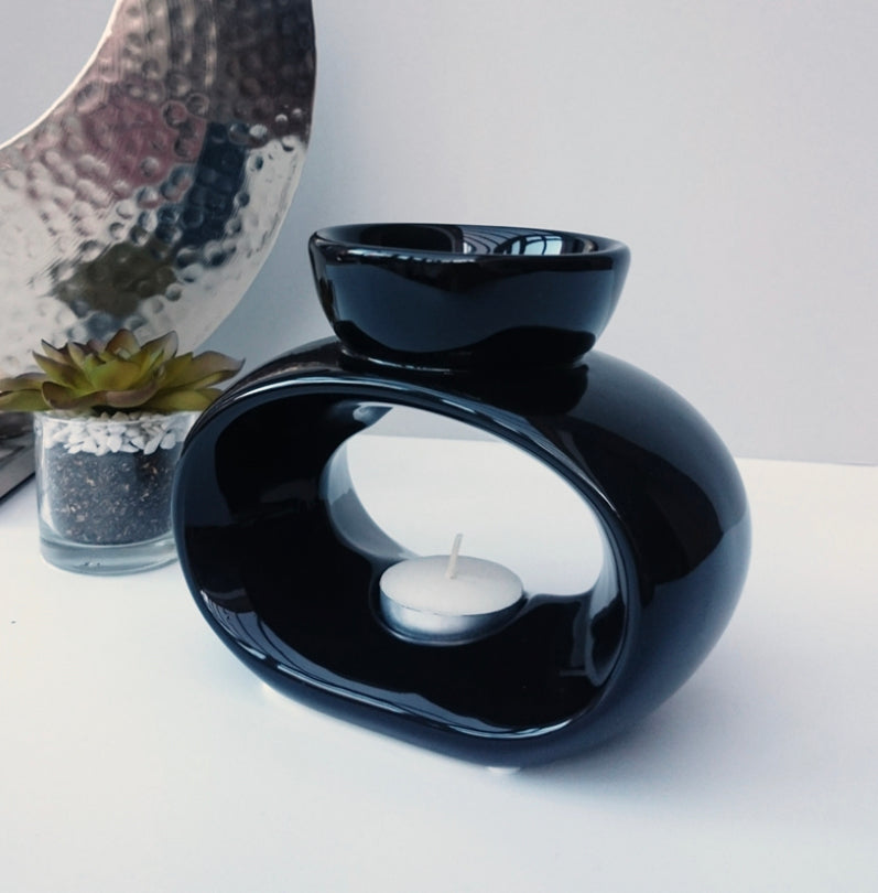 Big Black Oval Bowl Ceramic Oil / Wax Burner