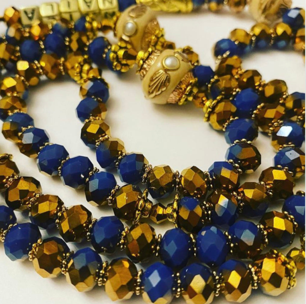 Rondelle two-tone Royal Blue /  Gold - Ready Made Design - Personalised Prayer Beads