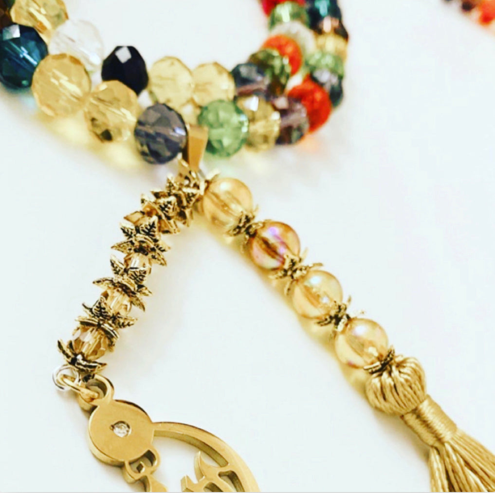 Big Glass Rainbow Rondelle - Ready Made Design - Personalised Prayer Beads
