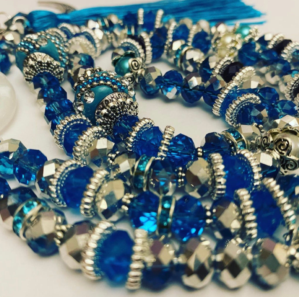 Rondelle two-tone blue / silver  -  Ready Made Design - Personalised Prayer Beads