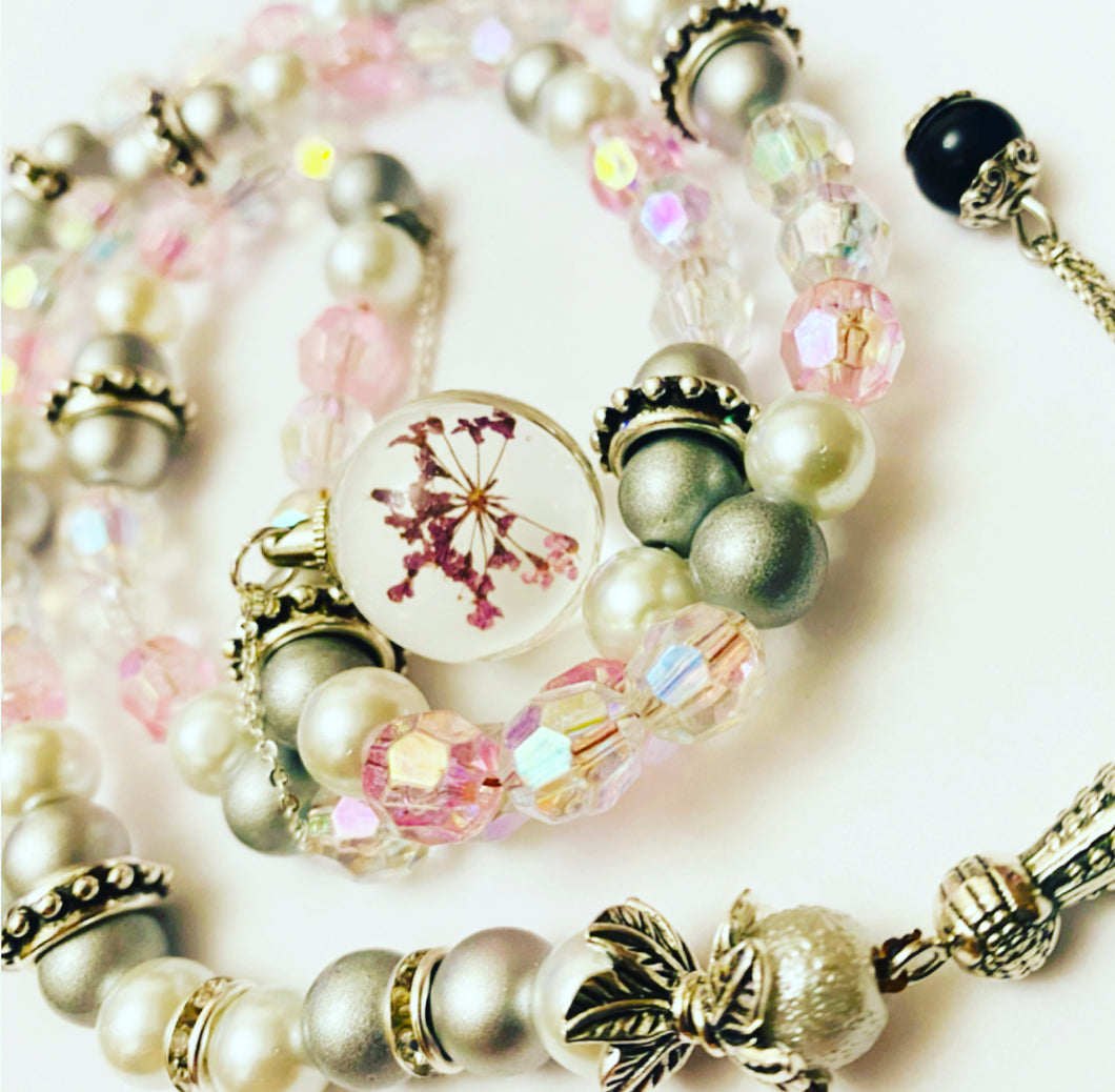 Crystal Faceted  Baby Pink / Silver -  Ready Made Design - Personalised Prayer Beads
